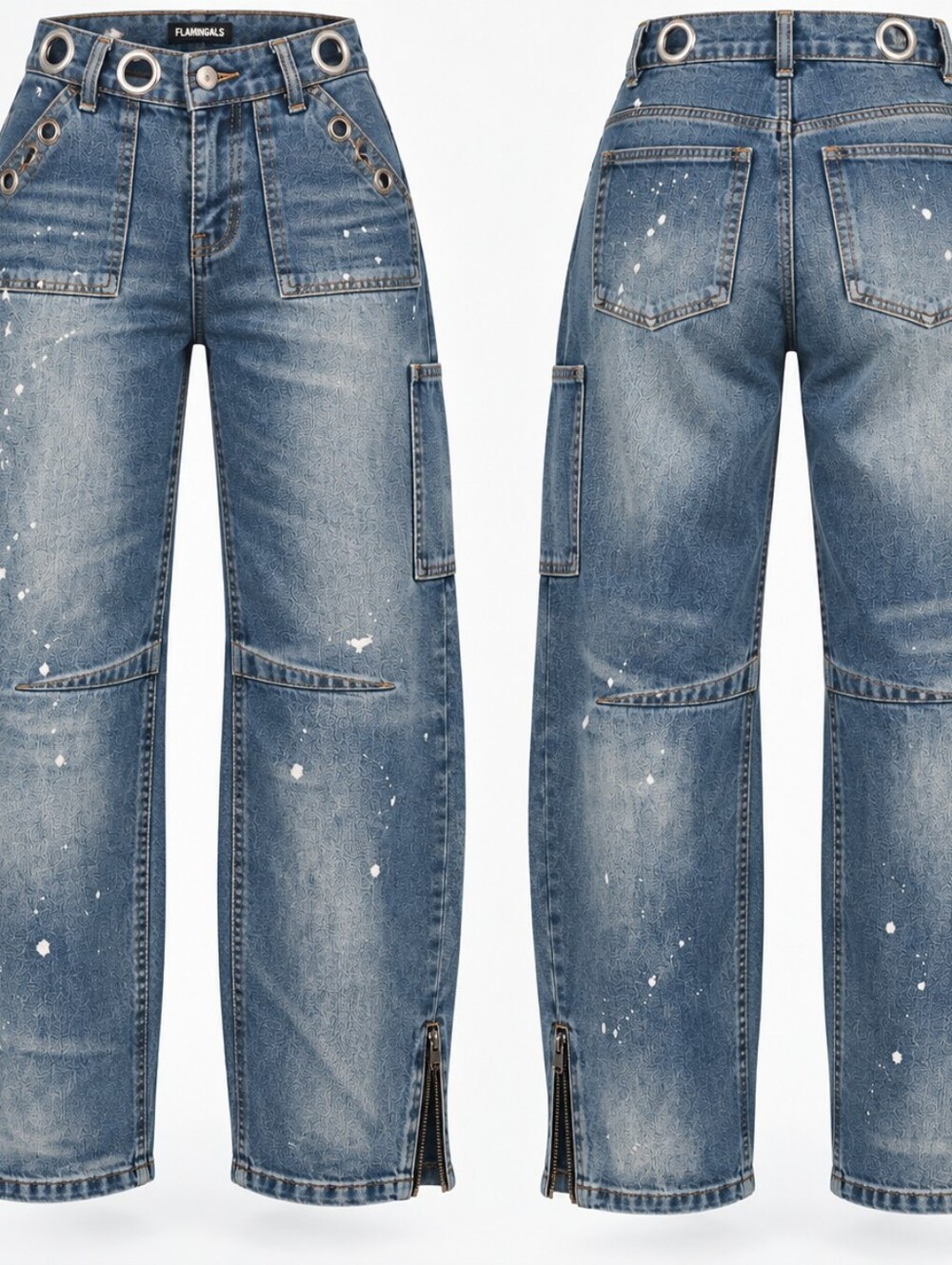 Blue Distressed Cargo Jeans